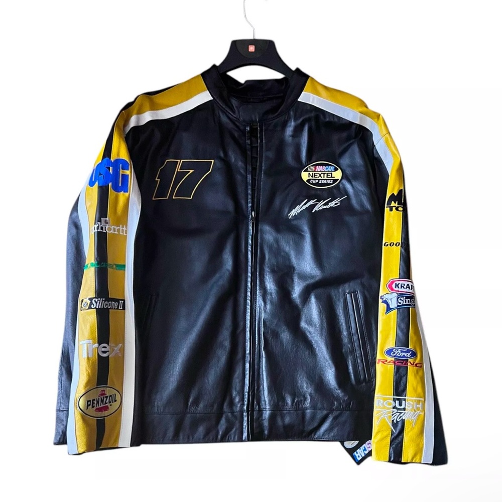 Men's XXL Wilsons Leather Nascar Matt Kenseth DeWalt Jacket Racing Yellow Black
